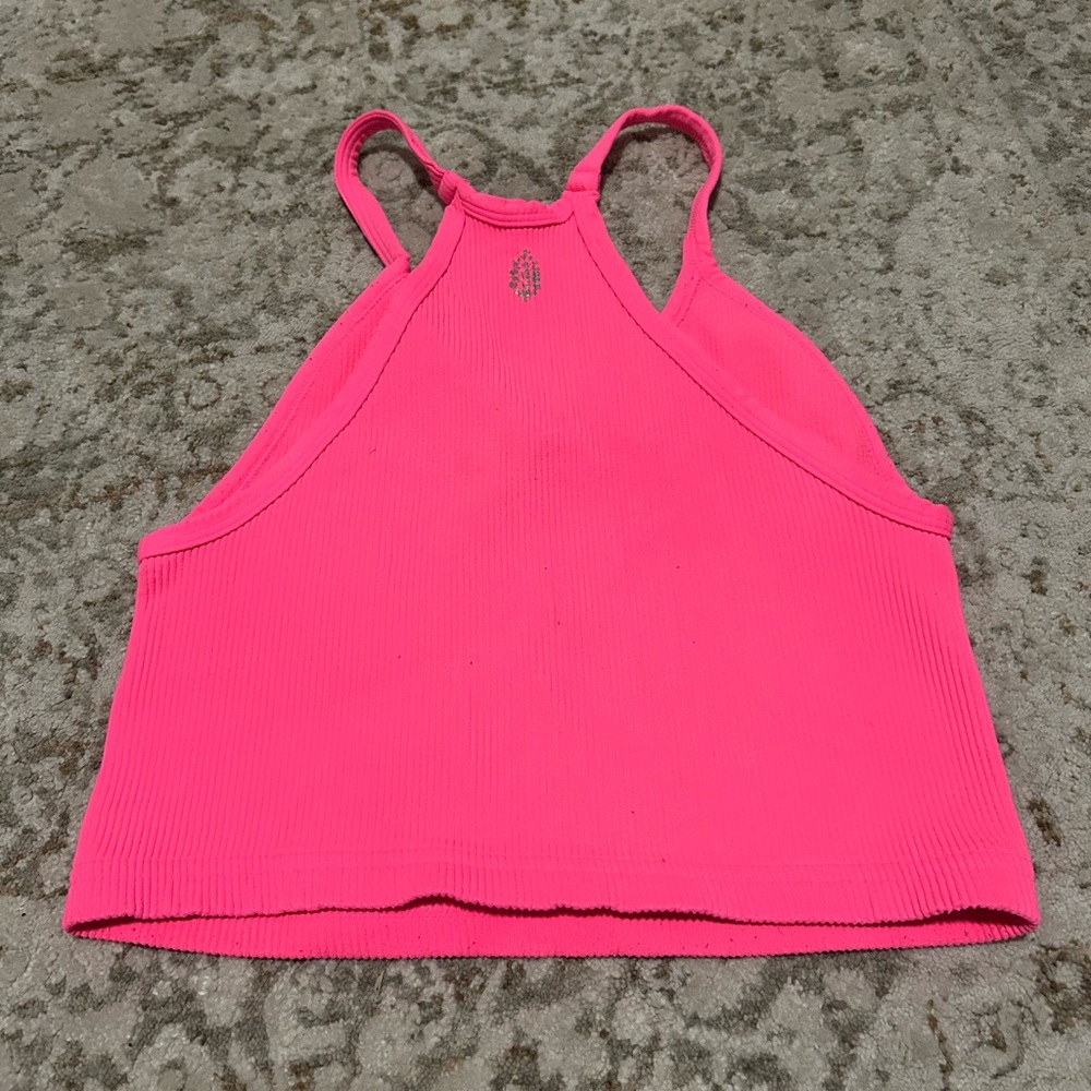 Vibrant Pink Ribbed Crop Top - Picture 2 of 3